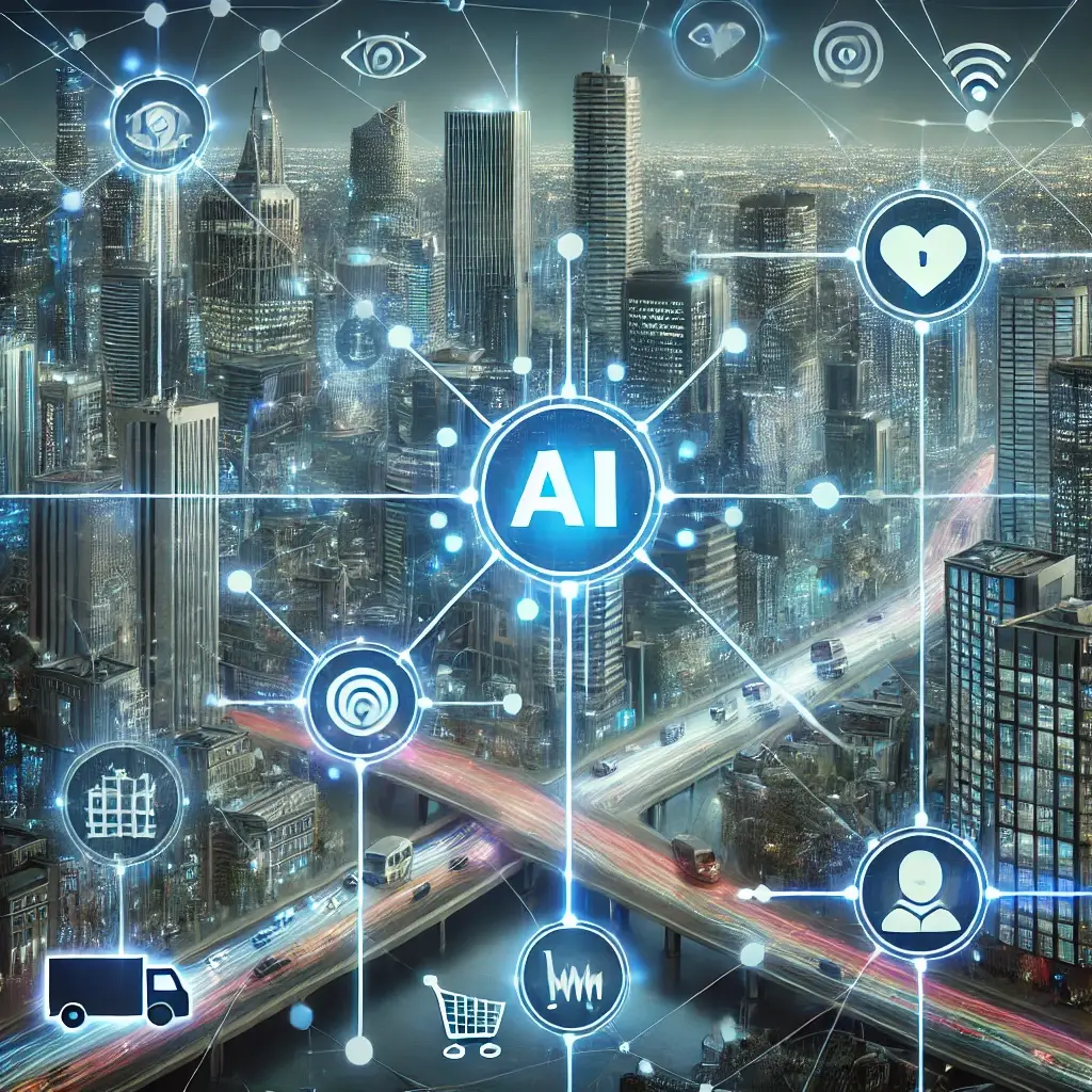 The Hidden Influence: How AI Has Quietly Transformed Society 1 DALL·E 2025 01 25 10.51.05 A conceptual digital illustration of Artificial Intelligences influence on modern society. The image should include a futuristic cityscape subtly ove