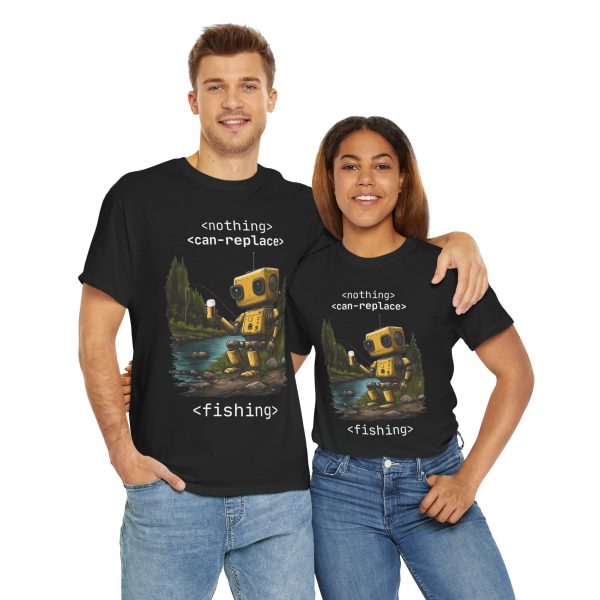 Vintage Robot Fishing Unisex Heavy Cotton Tee - Image 6